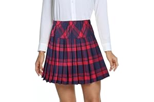 EXCHIC Donne College Stile Alta Vita Mini Pieghe Gonna Elastico Vita A-Line Scozzese Gonne con Breve Pantaloni