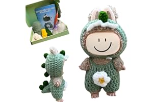 AMITY AMI DIY Crochet Kit for 17cm Plush Doll – Complete Dino Jumpsuit Set with Yarn, Hook & Set-by-Step Video Instructions, Beginner Crochet for Adults & Kids, for Doll Lovers and Collectors