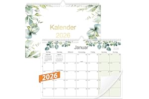 Kalender 2026 Wandkalender, Moseem Wandkalender im A4 Querformat(30 x 21 cm),Monatskalender von Jan 2026 bis Dez 2026,Familienplaner 2026 für Zuhause oder Büro(Grünes Blatt)