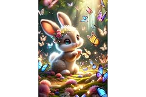 GDYEEH 5D Lapin Diamond Painting, DIY Papillons Broderie Diamant Painting Complet, Pays des Rêves Art du Diamant Peinture Strass Point de Croix Painting pour Adultes Débutants,Murale Décor 30x40 cm
