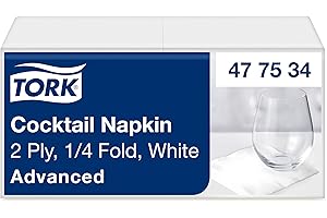 Tork Tovagliolo da cocktail bianco, 1/4 di piega a 2 strati, 24 cm x 24 cm, 200 tovaglioli, 477534
