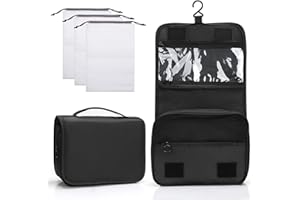 Zivacate Trousse de Toilette à Suspendre, Trousse Toilette étanche avec poignée, Sac de Rangement Maquillage Homme Femme avec 3 Sac à Cordon pour Voyage, Affaires, Fitness, Camping – Noir