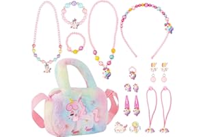 DALAETUS 17 Pezzi Unicorno Borsetta con Gioielli Set, Unicorno Regalo Collana Bracciale Orecchini Anelli, Bambina Set di Gioielli per Feste