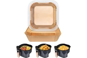 HORJOR Carta Forno per Friggitrice ad Aria, 100 Pezzi Contenitori Quadrati Carta Pergamena Fodera per Friggitrice ad Aria Carta da Forno per Padelle, Forno, Forno a Microonde Piroscafo