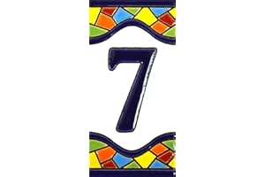 ART ESCUDELLERS Numeru domów – 10 cm. Ręcznie malowane kafelki z cyframi do domów na znaki, adresy i nazwiska Numery adresowe do domów. Numery i litery adresowe domu Wzór MOSAICO MEDIANO 10,9 cm x 5,4 cm (NUMER 7)