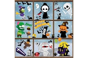 VOLSHA 9 Sheets Halloween Window Stickers, Ghosts Bats Halloween Decorations for Windows Glass Walls Display Halloween Haunted House Party Supplies