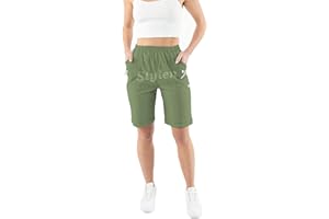 URBAN STITCH Womens Capri Trousers Shorts with Pockets Casual Wear Full Length Trousers Elasticated High Waist Pants Lounge Wear Plus Size