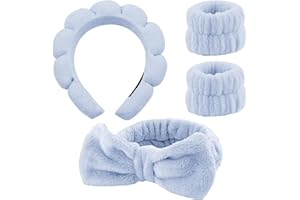 HIQU AND HIST 4 Stück Haarband Kosmetik, Spa Stirnband Zum Waschen Des Gesichts Hautpflege Stirnbänder,Abschmink Haarband,Stirnband Handgelenk Waschband Set Für Frauen Mädchen Yoga Sport Dusche Make-up-Entfernung