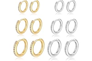 MOROTOLE 6 Paar Creolen 14 Karat vergoldet Huggie Creolen 925 Sterling Silber Kleine Creolen Set Winzige Zirkonia Knorpelohrringe für Damen