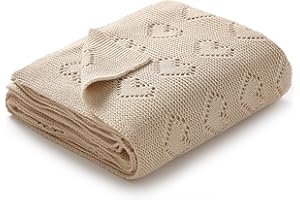 mimixiong 100% Cotton Knitted Cellular Baby Blanket, 100 x 80cm (Beige)