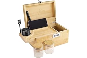 HAMON Duże bambusowe pudełko z zamkiem szyfrowym, zestaw pudełek do przechowywania, drewniane, dekoracyjne, zamykane pudełko bambusowe ze szklanym pojemnikiem i tacą, prezent dla mężczyzn (26 x 18 x 13 cm)