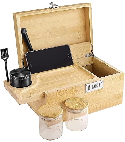 Boîte De Rangement En Bambou Avec Serrure à Code - Plateau Coulissant, Bocaux En Verre - Déco Et Organisation - 8