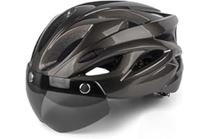 Shinmax Casco Bicicleta Adulto con luz, Casco Bici con Visera Magnética Seguridad Ajustable Desmontable Deporte Gafas de Protección Ligera para Montar Ski & Snowboard Unisex Casco Bici 56-62cm