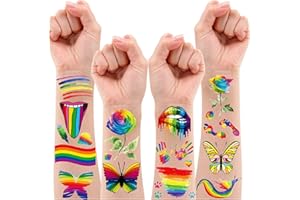 Leesgel Rainbow Birthday Decorations, 5 Sheets Rainbow Temporary Tattoos for Rainbow Party Supplies Bag Fillers Favors, Rainbow Tattoo Stickers Toy Pride Accessories Gifts