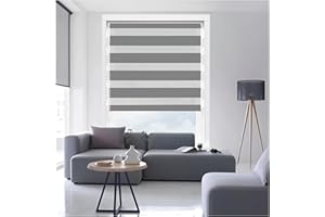 HOME IN STYLE 4U Ruby Deals Zebra Roller Blind Dual Layer Fabric Windows Blinds Window Roller No Drilling/Drilling Zebra Blinds Day and Night Grey Blinds W 174cm x H165cm