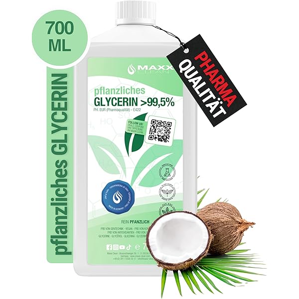 Glycérine Végétale Pure à 99,5% - 1 Litre, Qualité Pharmaceutique E422, Sans Odeur, Pour Cosmétiques, DIY, Soins