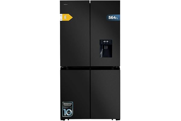 Cecotec Réfrigérateur Américain 4 Portes Dark de 564 L Bolero CoolMarket 4D 564 Dark E. 183 cm de Hauteur, 91 cm de Largeur, Distributeur d'Eau, Moteur Inverter Plus, NoFrost Total