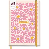 paper&amp;you&reg; JournalA5 Dotted Notebook with Dotted Pink Flowers | 156 numbered pages with dots, elastic band and ribbon bookmar