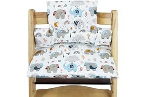 Sporgo Cuscino Stokke: imbottitura doppia, impermeabile, rimovibile, cotone organico, morbido per seggiolone (elefanti)