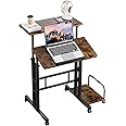 Dripex Height Adjustable Desk with Wheels Mobile Standing Desk Rolling Computer Desk Table Riser Small Sit-Stand Workstation for Home Office L60xW60xH68-115cm