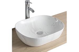 MOB-IN Vasque Salle de Bain à Poser en Céramique Imitation Marbre L46 x P37 VADIM