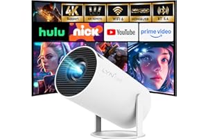[Auto Keystone] Proyector Inteligente con Wi-Fi 6 Bluetooth 5.4, 1080P 4K Soporte, Android 11, Apps Integradas, Mini Proyector Portatil Compatible con HDMI/iOS/Android/US LYNCAST HY300 Pro