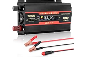 Nastopee Convertisseur De Tension 2000W,Onduleur Transformateur 12V 220V，avec Allume Cigare Prise,1 Prise AC Et Port 2 USB,Régulateur Puissance De Voiture pour Camping,Voyage
