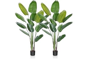 CROSOFMI Pianta Artificiale Uccello del Paradiso 180 cm Palma Tropicale Finta con 13 Foglie, Piante Finte Perfette in Vaso per Interni Esterno Casa Ufficio Giardino Decorazione Moderna（2 PACK）