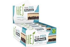 ‎HEJ HEJ Bar Pro Proteinriegel Snack – Low Sugar Eiweißriegel | 20g Protein & 227kcal pro Riegel | Vegetarisch & ohne Palmöl – 12x60g Cookies & Milk