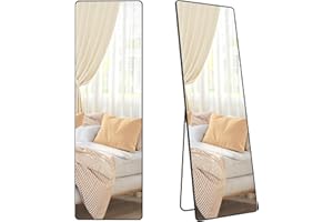 SONGMICS Full Length Mirror, 160 x 50 cm, Rectangle Full Body Mirror with Stand, Aluminium Alloy Frame Floor Mirror, Tempered Glass, for Bedroom, Living Room, Cloakroom, Ink Black LFM030B01