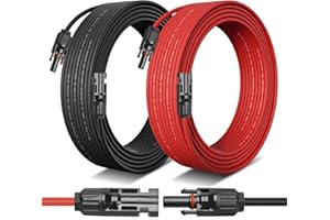 Elecoutek Solar Cable 4mm² 65.6FT Solar Panel Extension Cable with Solar Connectors IP67 Waterproof, 10AWG Solar Wire for Solar Panels, Photovoltaic, Solar Power Systems (20 M Red + 20 M Black)