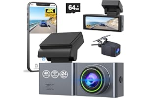 ZIERIPY Dash Cam, 4K/1080P Dash Cam Front and Rear with Hardwire Kit, Built-in WiFi Dashcam with 64GB SD Card, Dashcam Front and Rear Camera with Super Night Vision, 24H Parking Mode, G-Sensor, Loop Recording