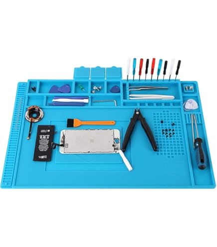 Siliconen soldeermat groot, antistatische siliconen pad, siliconen reparatiewerkmat, 45 x 30 cm grote siliconen pad, met schaalliniaal, voor horlogereparatie, solderen