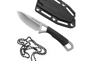 DRACHENADER Mini coltello da collo lama di 6,9 cm di lunghezza coltello EDC a due mani per l'outdoor con fodero in ABS, lama bianca + manico nero