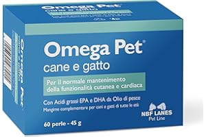 NBF Lanes | Omega Pet Cane e Gatto, 60 Perle Appetibili, per il Normale Mantenimento della Funzionalità Cutanea e Cardiaca
