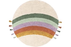 ‎RUGVISTA RugVista Rainbow, Kinderteppich, Moderne Teppiche, Ø 150 cm, Rund, Mittlerer Stapel, Kinderzimmer, Maschinenwäsche, Ohne gefährliche Chemikalien, Off Weiß/Multi