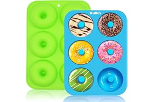 Walfos 2 stampi in silicone a ciambella, antiaderente, per torte, biscotti, bagel, muffin, adatti per lavastoviglie, forno, microonde (6 tazze Regular Donut Pan)