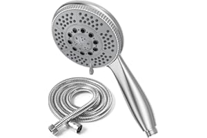 Vinabo Alcachofa de ducha + 1,5 m flexible de ducha de acero tubo, 5 funciones de chorro, ducha multifunción de alta presión, ABS cromado, rociador de ducha antical, alcachofa con boquilla, Plata