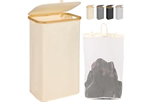 EDWINENE Laundry Hamper with Lid, 110L Large Laundry Basket with Handle and Lid, Foldable Clothes Hamper Basket with Removable Inner Bag for Bedroom, Bathroom Laundry Room (Cream)