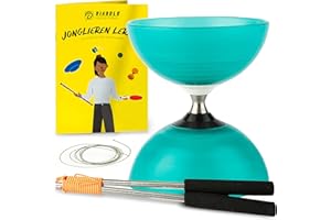 Diabolo Freizeitsport - Diabolo Set de Jonglage Professionnel - Roulement à Billes- Turquoise - Baguettes en Aluminium - Ficelle de Remplacement Supplementaire - Guide inclu - pour PROFIS - Profi Set