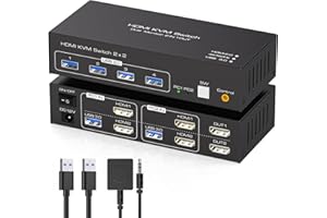 TJCXELE 4K120Hz HDMI KVM Switch 2 PC 2 Monitore USB 3.0 KVM Umschalter Dual Monitor für Zwei Computer teilen Dual Monitor und 4 USB Ports mit DC 12V/1A Adapter & Desktop Controller