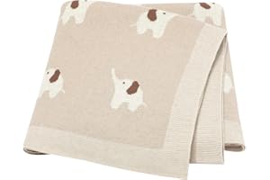 LAWKUL Baby Blankets for Newborn 100% Cotton Knitted Elephant Soft Blanket Airy for Boy Girl Beige, Pram/Mose Basket(90x70cm)