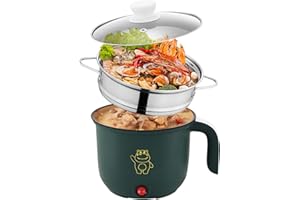 BORDEAG Olla Caliente Eléctrica Con Vaporera, Sartén Eléctrica De Viaje De 1,5 L, Olla Eléctrica Para Cocinar Ramen, Mini Olla Multifuncional Portátil Para El Hogar, Oficina, Dormitorio