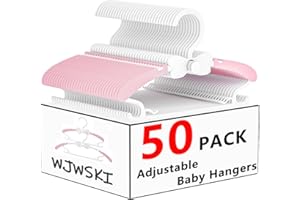 WJWSKI Perchas Bebe, Juego de 50 Perchas Bebe Apilables con Ganchos de Mariposa,Escalable Perchas Niños,Plástico & Antideslizantes Perchas Bebe Recien,Ahorro de Espacio (Rose+ Blanco)