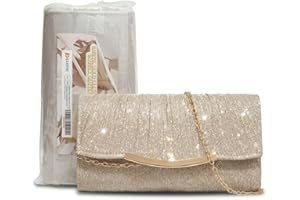 Barpre Champagne Gold Clutch Bag for Women, Sparkly Glitter Evening Bag Purse with Detachable Chain Strap, Wedding Party Clutch Bag, Gift for Her