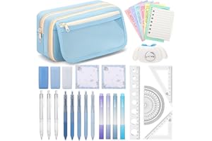 OPPZZIT Astuccio Grande Capacità, 30 Pezzi Articoli di Cancelleria Kawaii con 1 Astuccio Blu, 5 Penne Gel, 4 Evidenziatore, 3 Portamine, Forniture Scolastiche & Regalini Compleanno Bambini