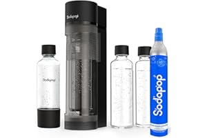 Sodapop Kit de iniciación con pulverizador de agua Logan con cilindro de CO₂, incluye 2 botellas de cristal (850 y 600 ml) y 1 botella de PET (850 ml), color negro mate, altura 42,6 cm