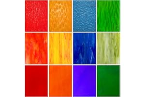 SELLINER 12 Stück Buntglas Blätter,10,2x15,2cm Buntglas, Buntglas Zubehör für Buntglas Projekte Vielfalt Glas Mosaikfliesen Kunst Buntglas Verschiedene Kathedrale Glas für DIY Home Dekoration