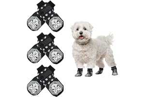 Mfsdai 3 Pair Anti Slip Socks with Adjustable Velcro Straps for Dogs,Non Slip Paw Protectors for Hardwood Floors Paw Slides for Small Medium and Large Dogs S