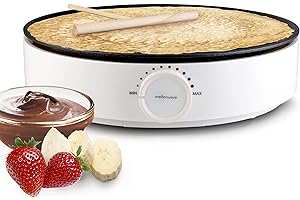 Mellerware - Crepiera Slurpy! 1200W | Piastra per Crepes con Superficie Antiaderente | Termostato Regolabile | Crepe maker, Waffle e Piadine | Spargitore in legno | Piastra elettrica | Bianca
